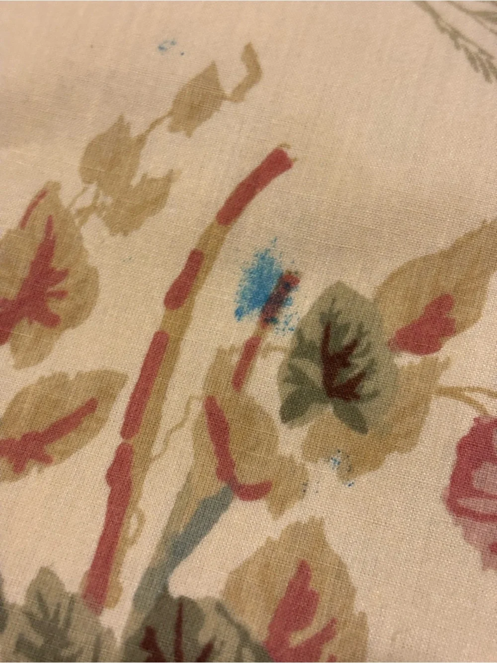 Vint Springmaid Floral Curtain Panel Repeating Botanical Rose Pink Blue Flowers